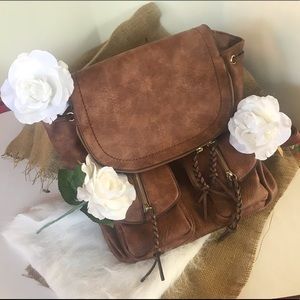 sole society brown leather backpack purse